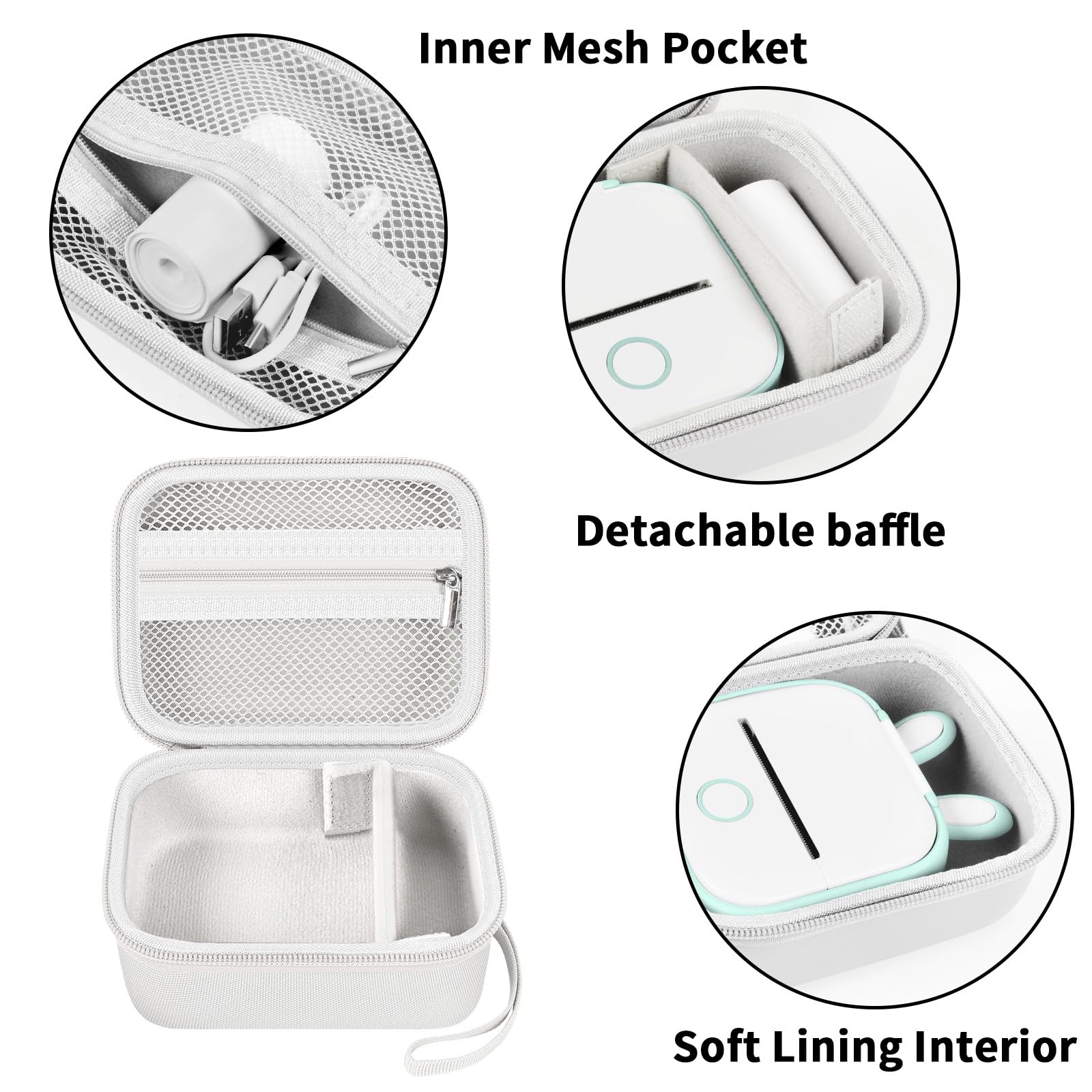 White label maker case interior with mesh pocket, removable divider, and soft lining