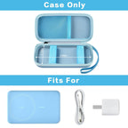Open blue MagSafe power bank case with mesh pocket and elastic retaining straps; case only