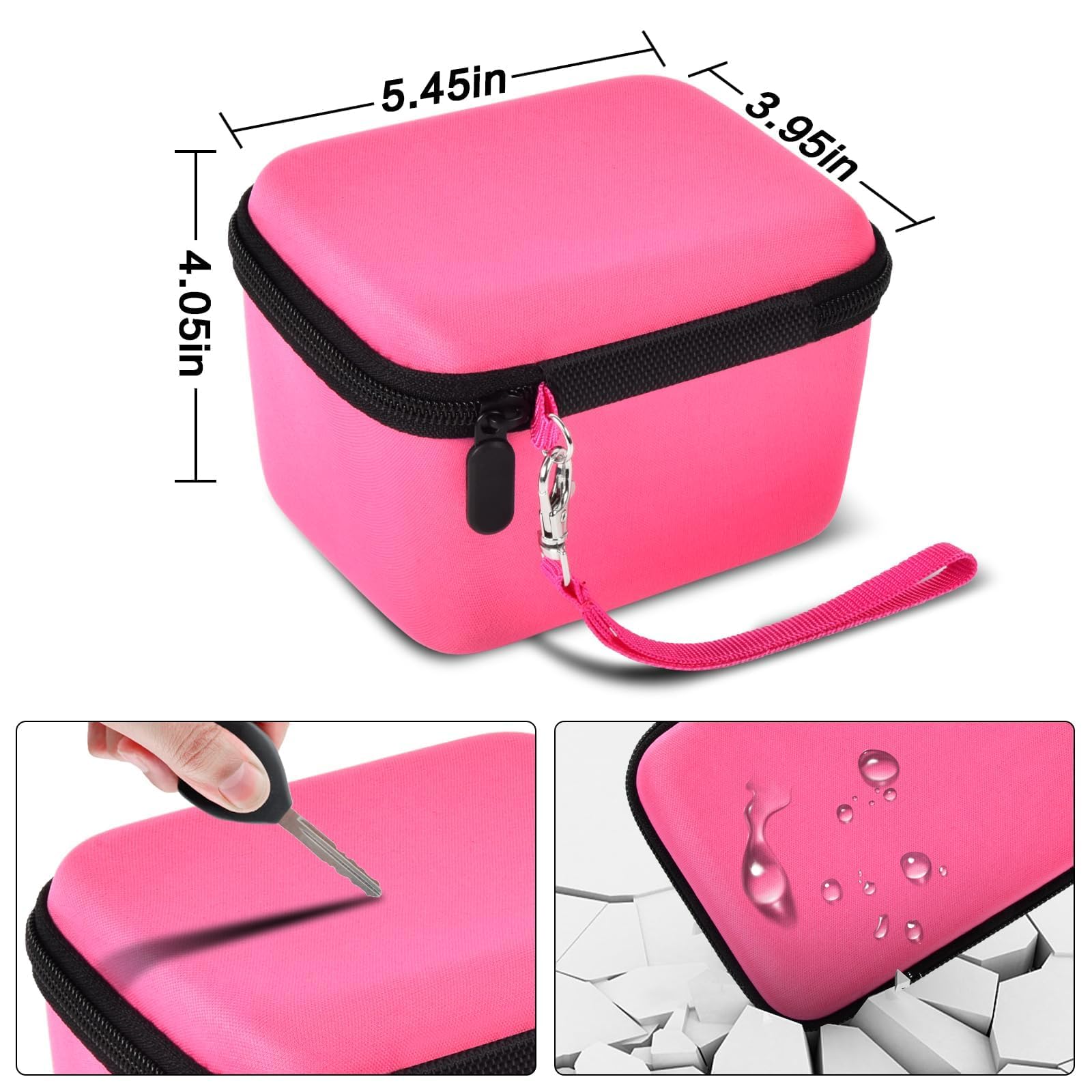 Hot pink camera case dimensions with scratch, impact, and water-resistant protection