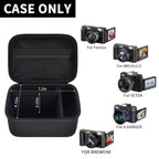 Open black vlogging camera case with mesh pocket and adjustable interior; case only