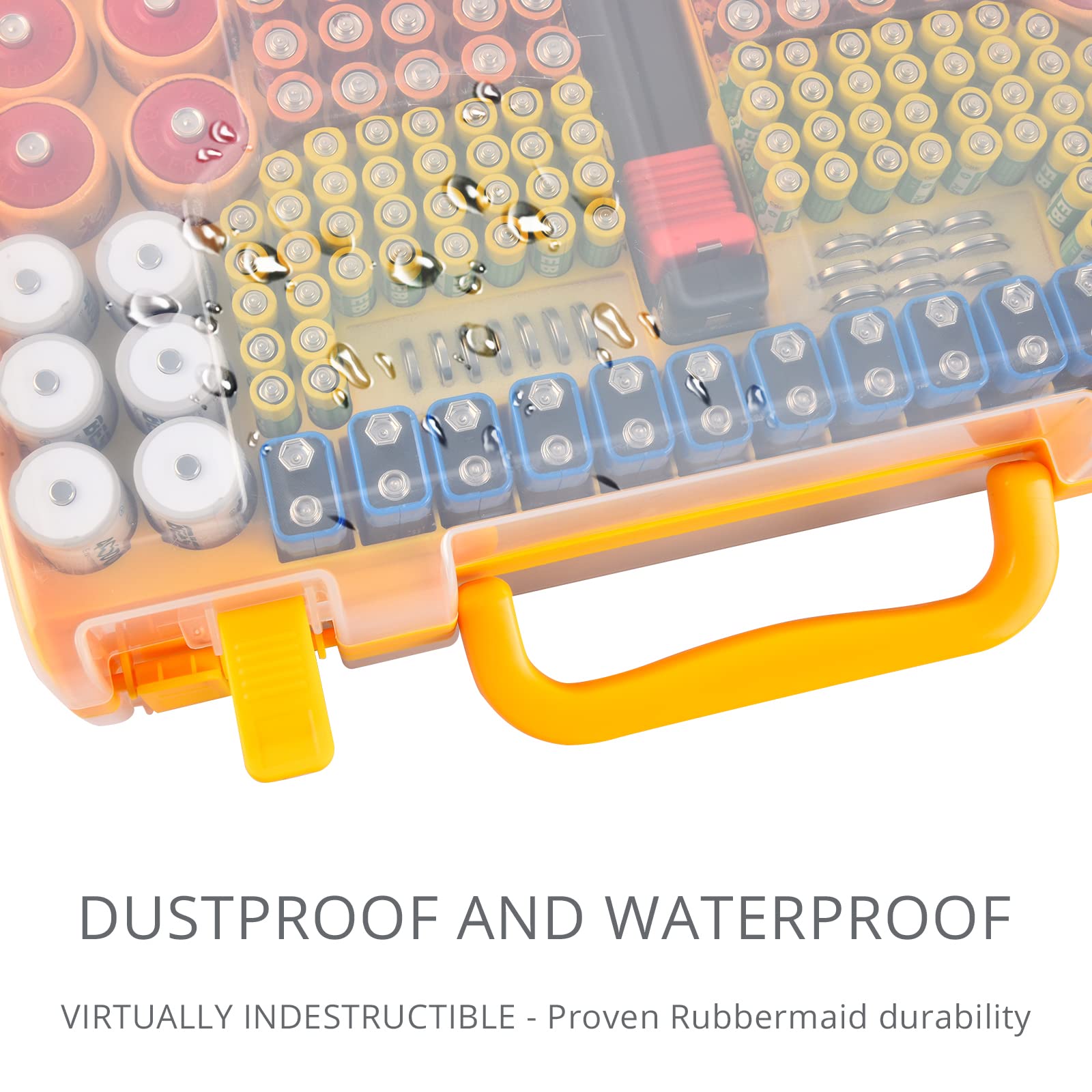 Orange 269-slot battery organizer case dustproof and water-resistant hard case demonstration