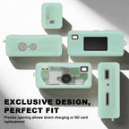 Mint green silicone case for Kodak Charmera keychain camera precise-fit design shown from multiple angles