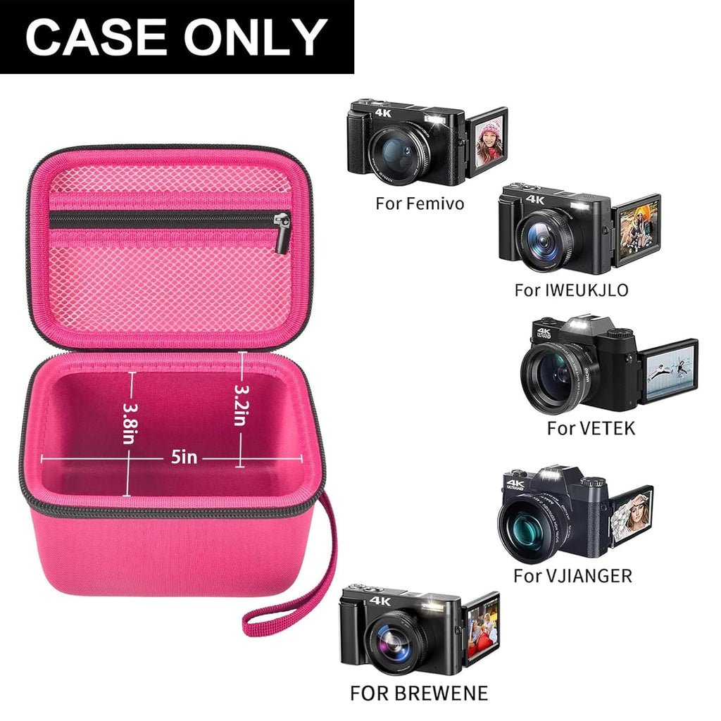 Open hot pink vlogging camera case with mesh pocket and adjustable interior; case only