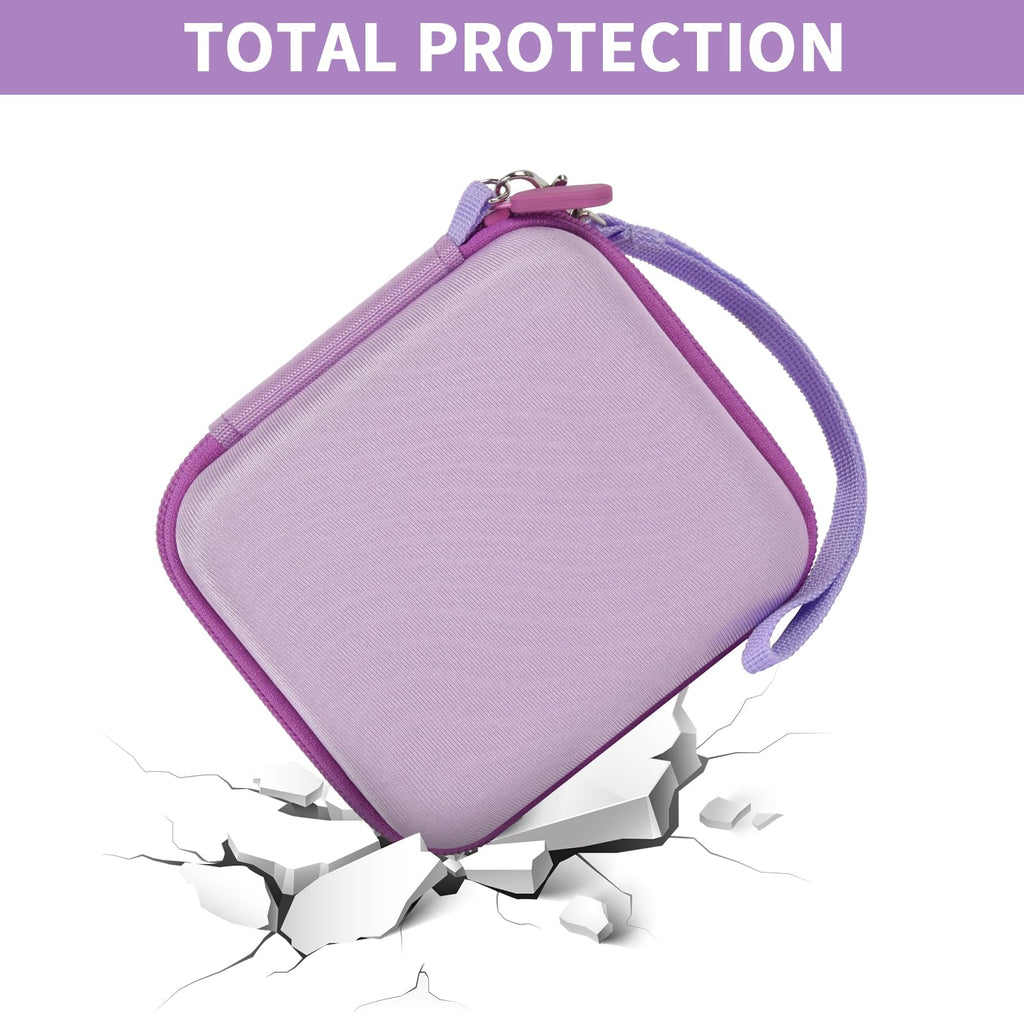 Lavender kids instant print camera case interior mesh pocket and elastic strap detail