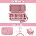 Open pink MagSafe power bank case with mesh pocket and elastic retaining straps; case only