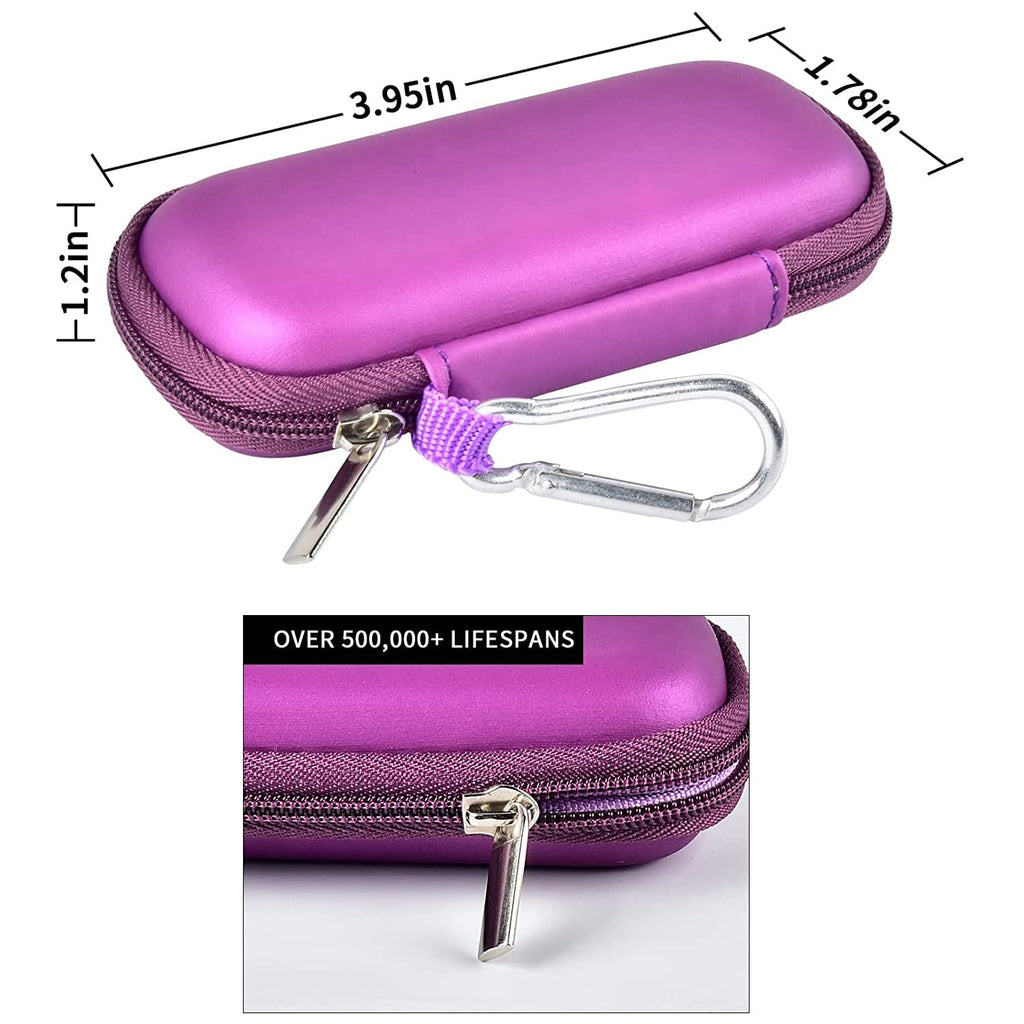 Purple KardiaMobile travel case dimensions with carabiner and durable zipper