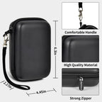Black retro handheld console carrying case for RG40XX V dimensions, wrist strap, shell material and zipper overview