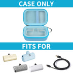 Open blue mini power bank case shown with compatible portable chargers; case only