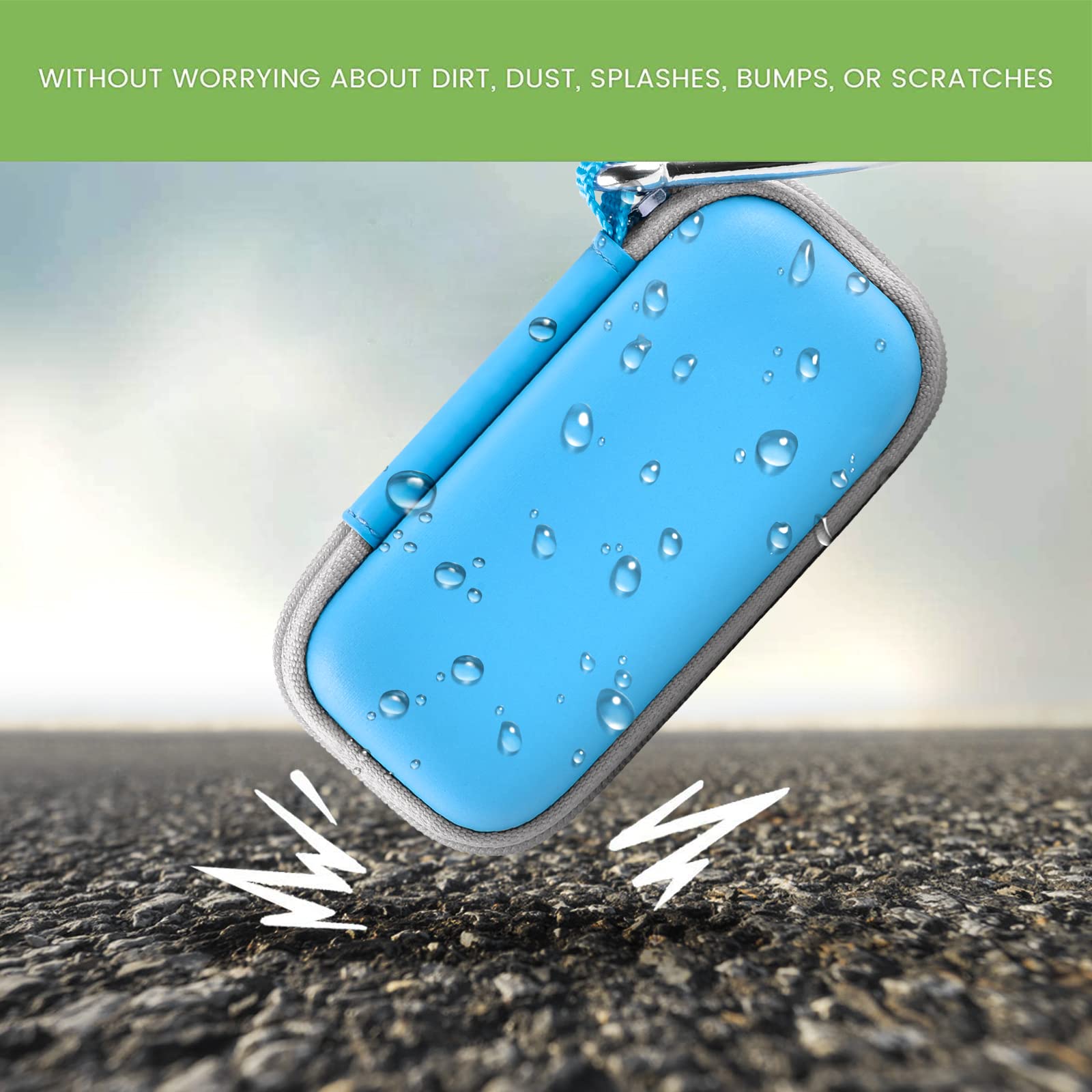 Blue KardiaMobile travel case dimensions with carabiner and durable zipper