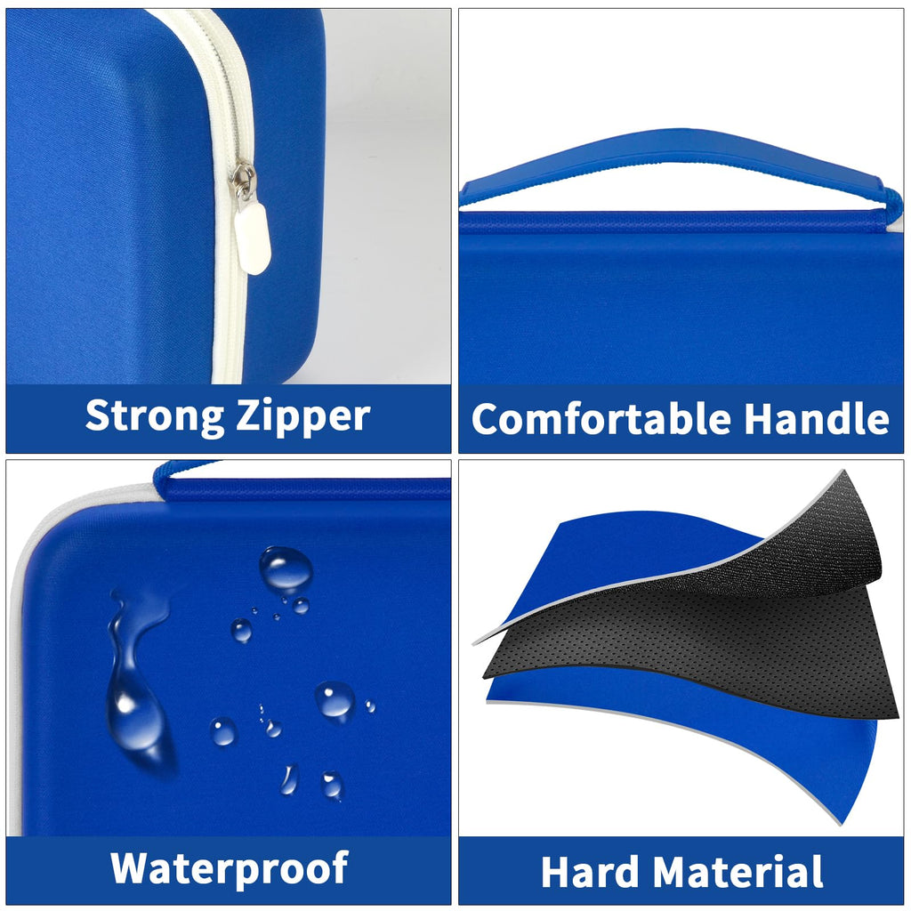 Blue label maker case with strong zipper, handle, water-resistant shell, and hard material