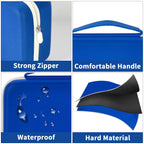 Blue label maker case with strong zipper, handle, water-resistant shell, and hard material