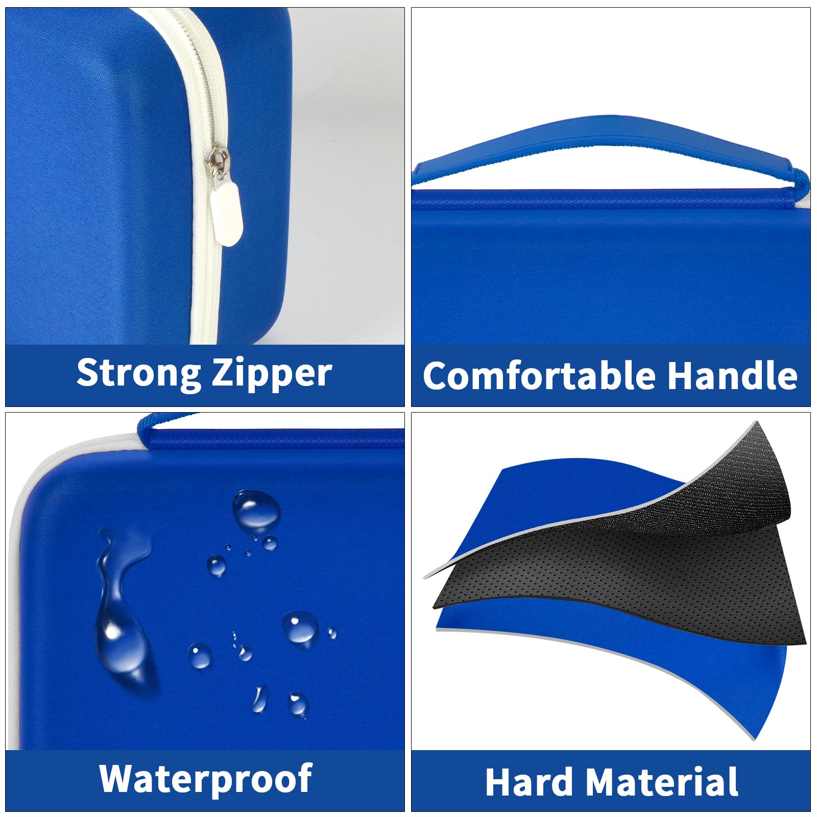 Blue label maker case with strong zipper, handle, water-resistant shell, and hard material
