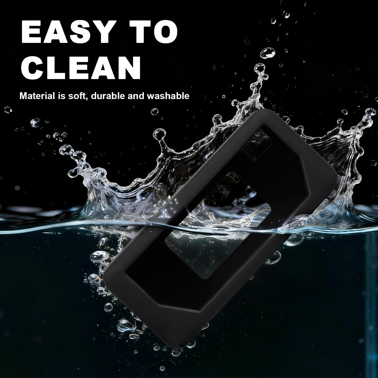 Black silicone case for Kodak Charmera keychain camera washable, easy-clean design demonstration