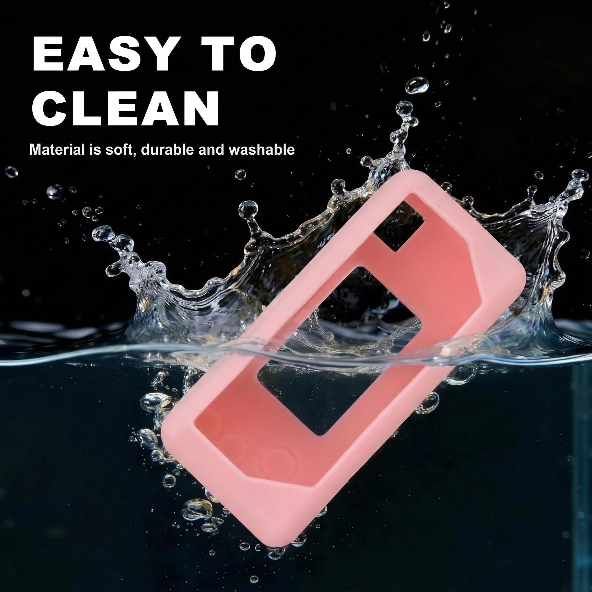 Light pink silicone case for Kodak Charmera keychain camera washable, easy-clean design demonstration
