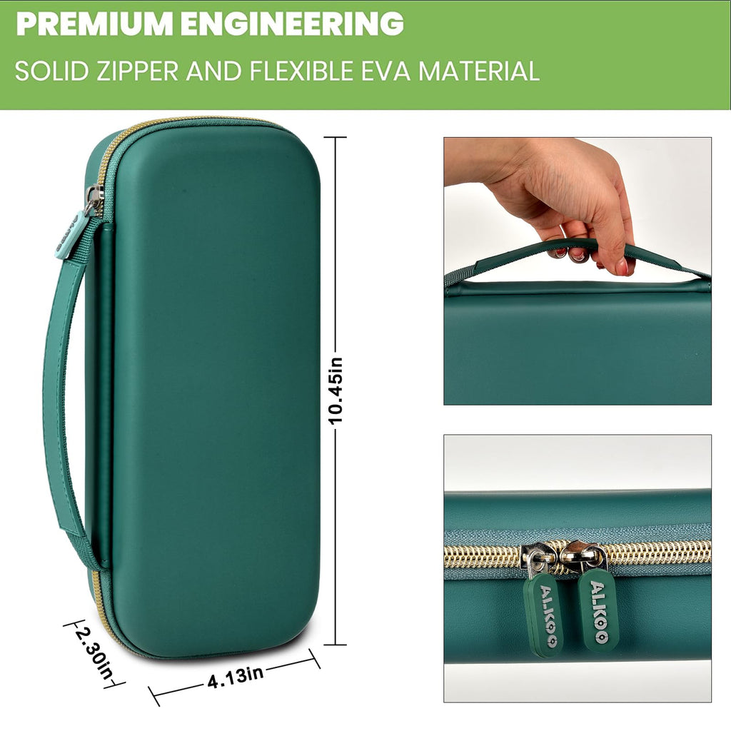 dark green hard stethoscope case dimensions, carry handle and dual zipper details
