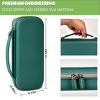 dark green hard stethoscope case dimensions, carry handle and dual zipper details