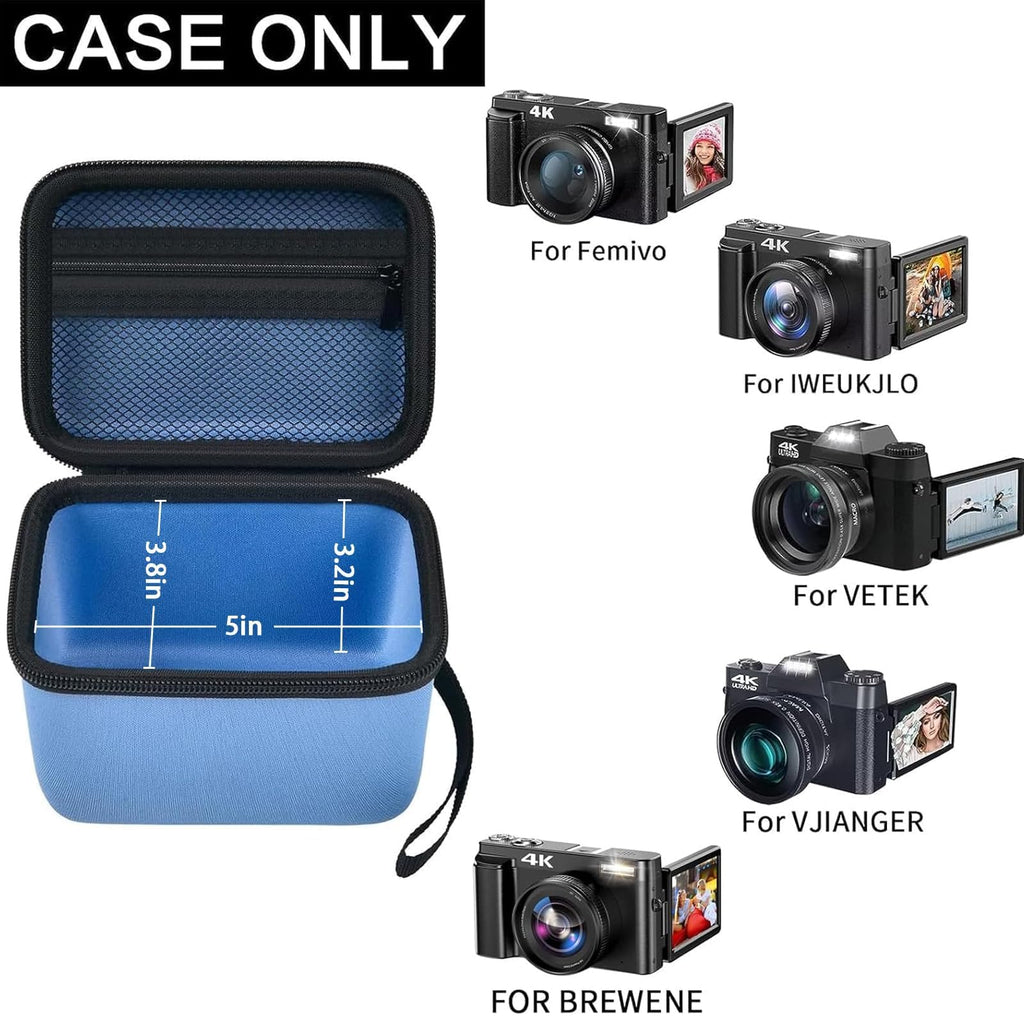 Open blue vlogging camera case with mesh pocket and adjustable interior; case only