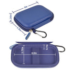 Blue Samsung portable SSD case dimensions with divided interior and elastic retaining straps