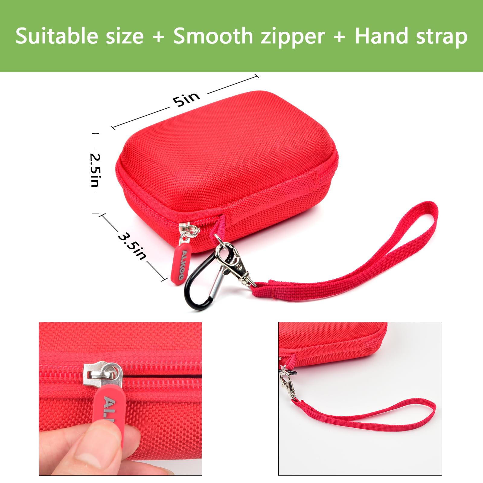 Red JBL Go speaker case dimensions with smooth zipper and detachable hand strap
