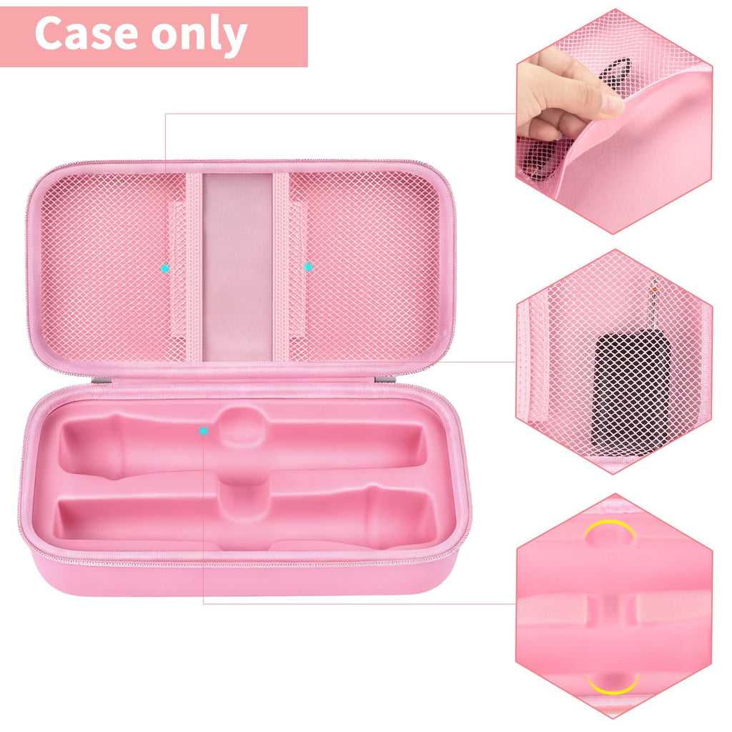 Pink dual microphone case with EVA shell, portable handle, smooth zipper, and water-resistant protection