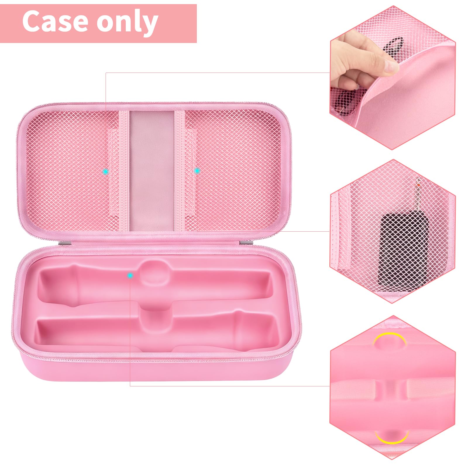 Pink dual microphone case with EVA shell, portable handle, smooth zipper, and water-resistant protection