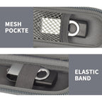 Dark gray USB flash drive and SD card storage case mesh pocket and elastic strap interior