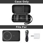 Open black MagSafe power bank case with mesh pocket and elastic retaining straps; case only