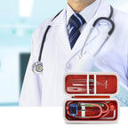 Doctor with an open red stethoscope organizer case for medical accessories