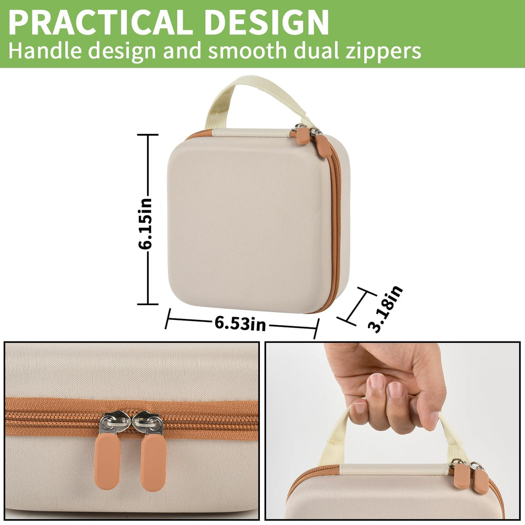 Beige NIIMBOT label maker case dimensions with handle and dual zippers