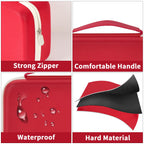 Red label maker case with strong zipper, handle, water-resistant shell, and hard material