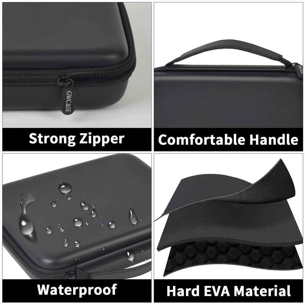 Black jewelry case with strong zipper, handle, water-resistant shell, and hard EVA construction