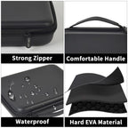 Black jewelry case with strong zipper, handle, water-resistant shell, and hard EVA construction