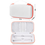 White and orange JBL wireless microphone case dimensions with dual storage layout