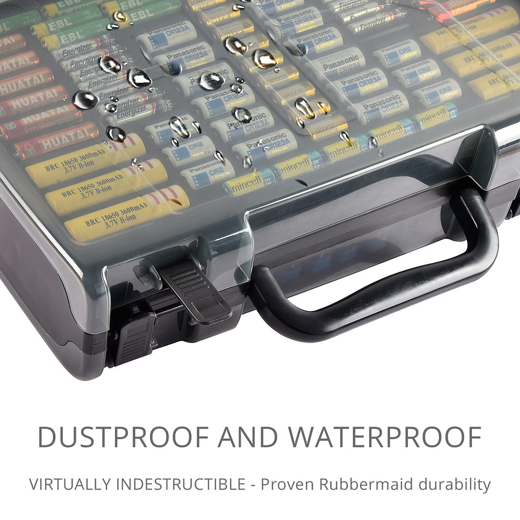 Dark gray 269-slot battery organizer case dustproof and water-resistant hard case demonstration