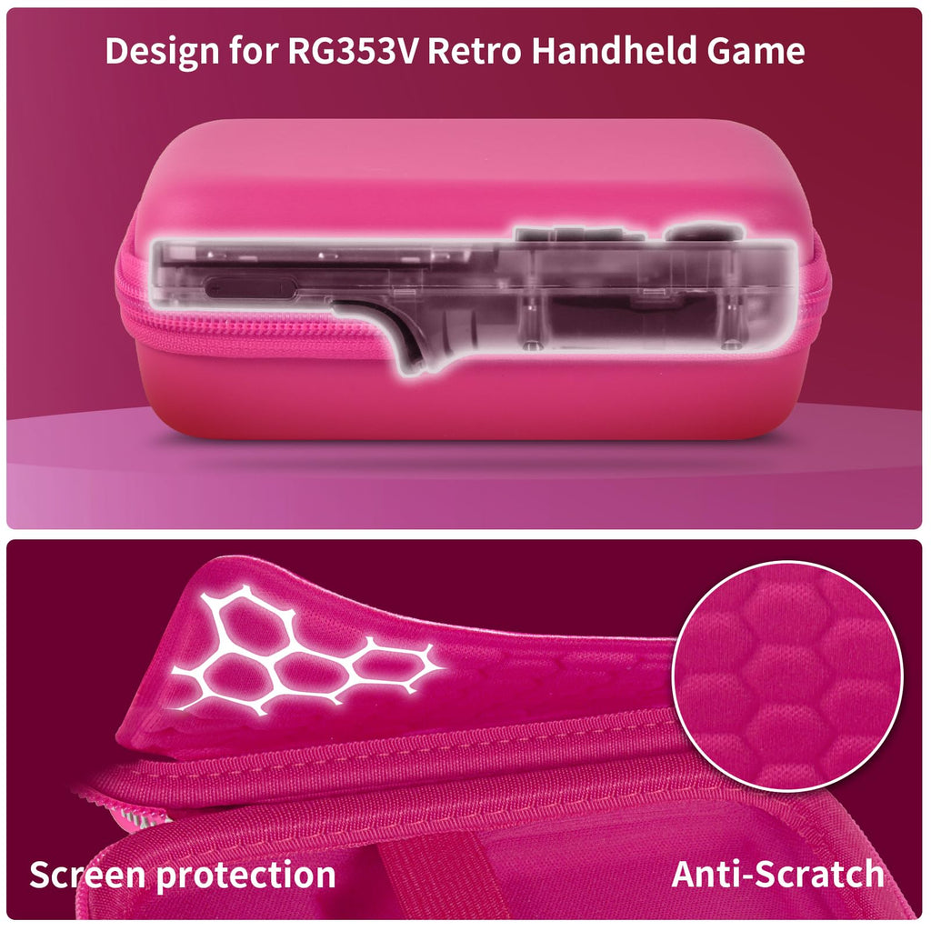 Pink retro handheld console carrying case protective molded shell and scratch-resistant lining detail