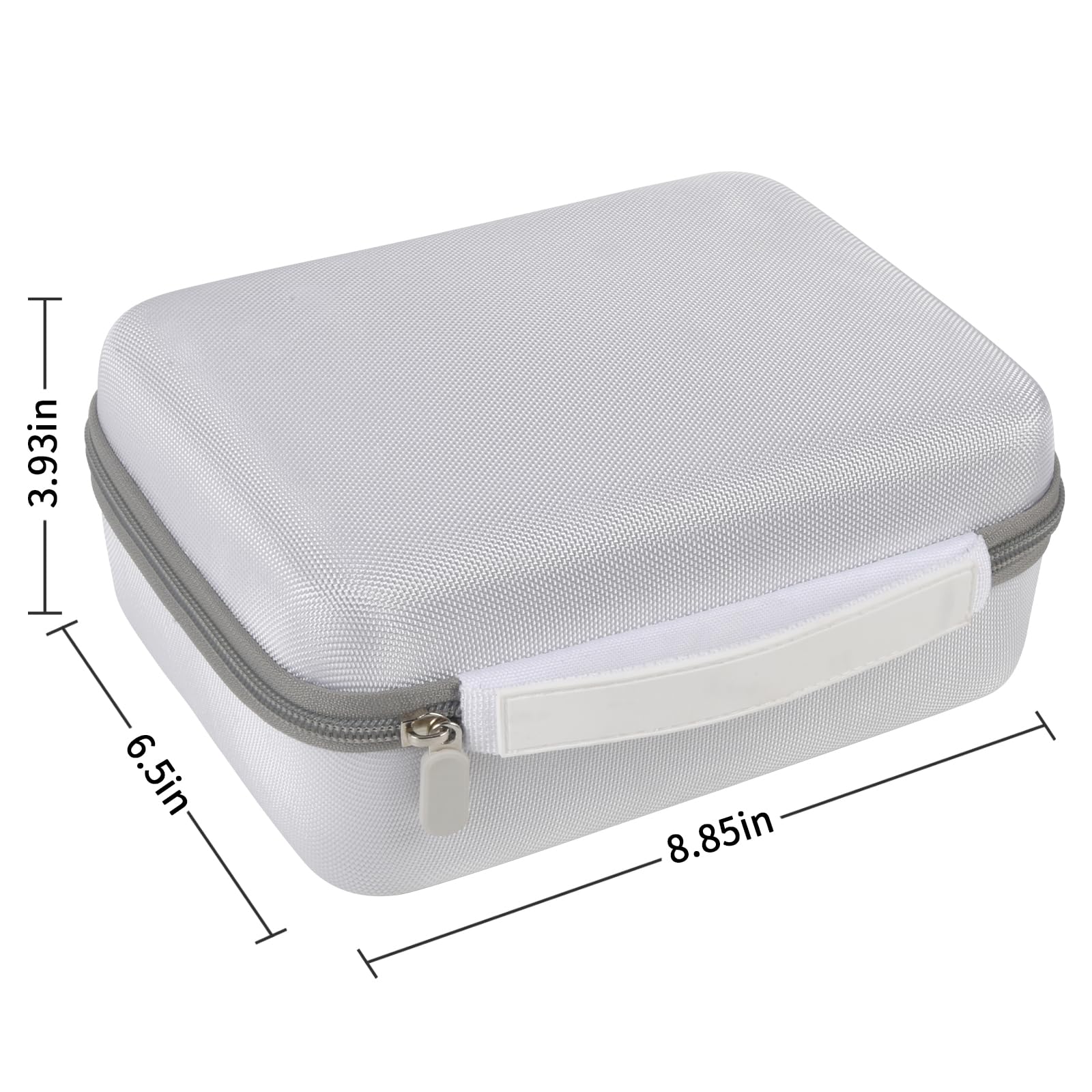 Gray label maker case dimensions: 8.85 by 6.5 by 3.93 inches