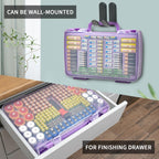 Purple 269-slot battery organizer case wall-mounted and drawer-storage options