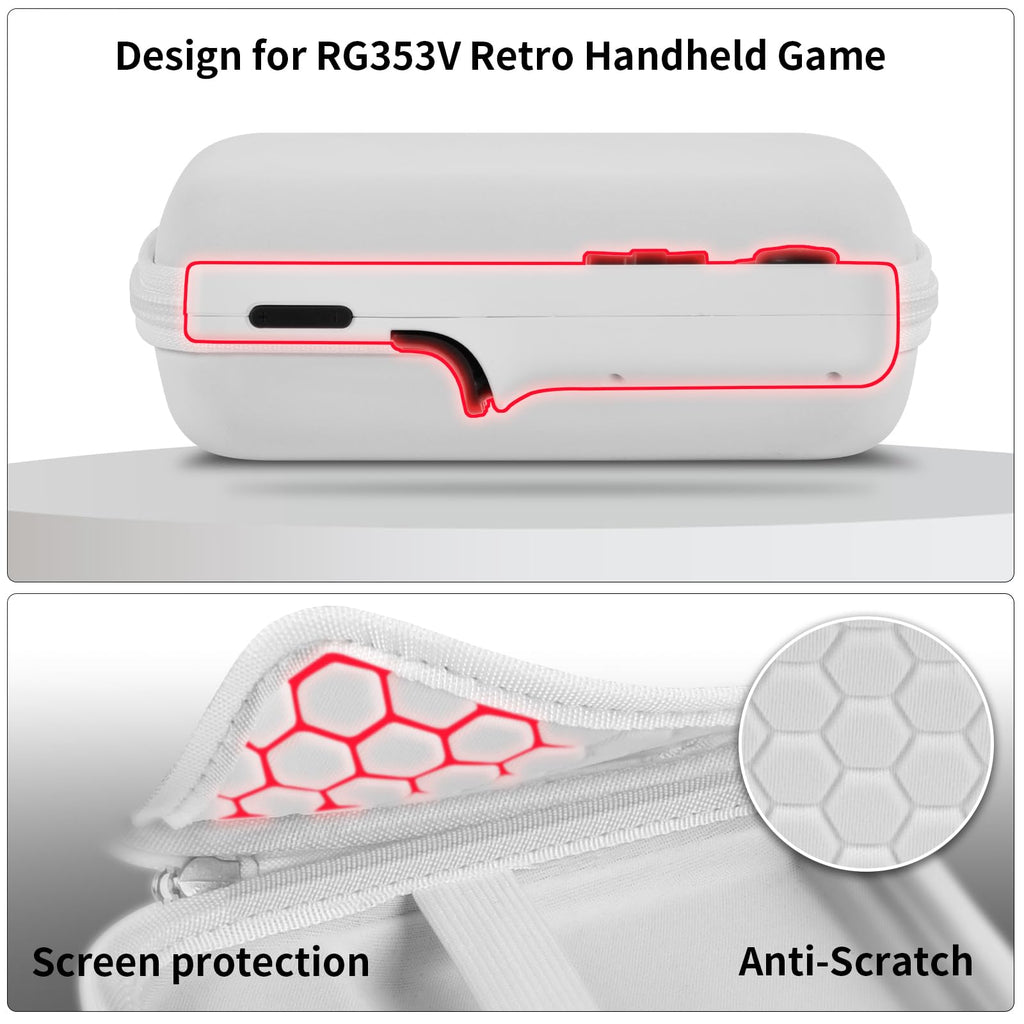 White retro handheld console carrying case protective molded shell and scratch-resistant lining detail