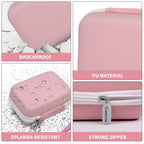 Light pink camera case with shockproof PU shell, splash resistance, and strong zipper