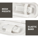 White USB flash drive and SD card storage case mesh pocket and elastic strap interior