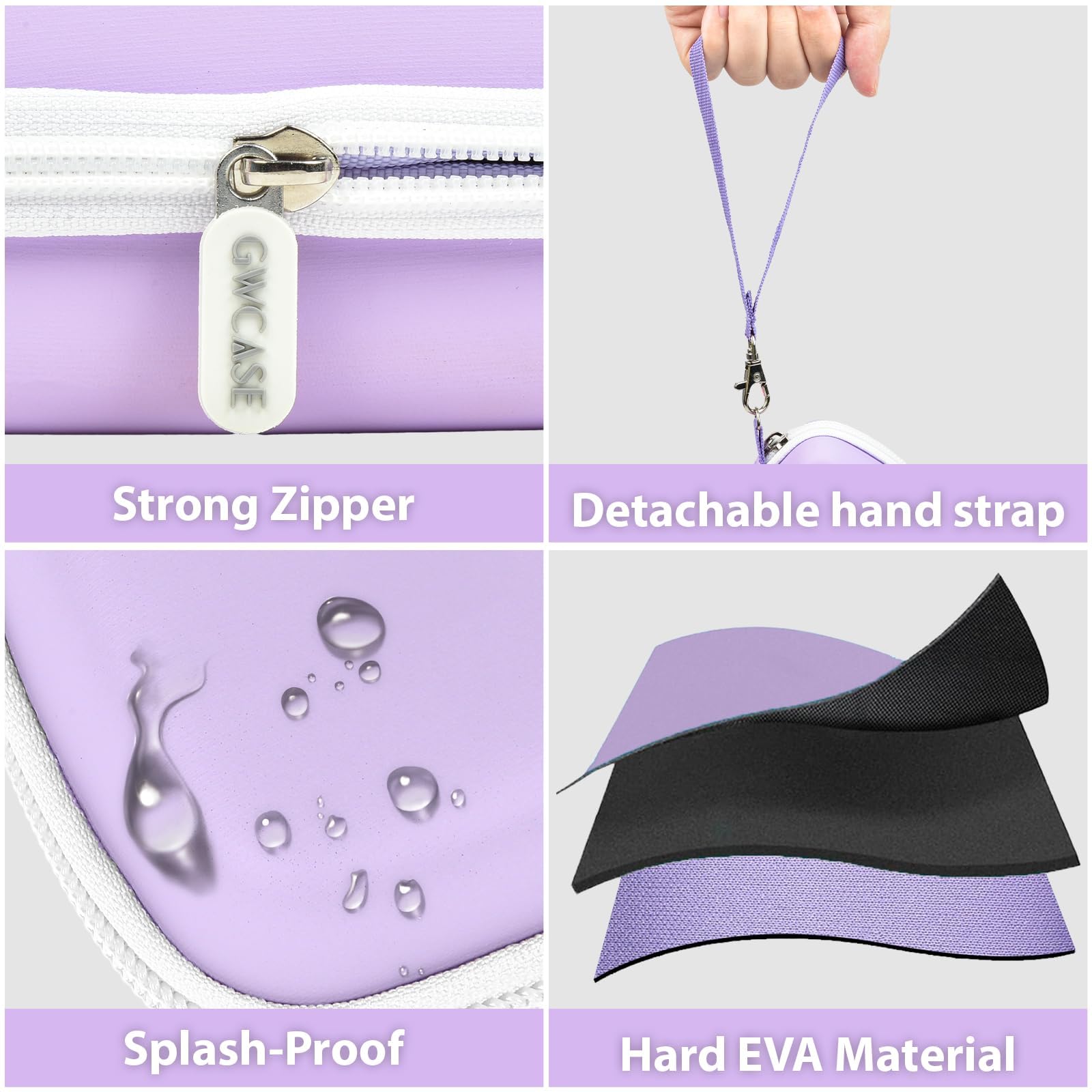 Lavender 3D pen case with strong zipper, detachable strap, splash-resistant shell, and hard EVA material