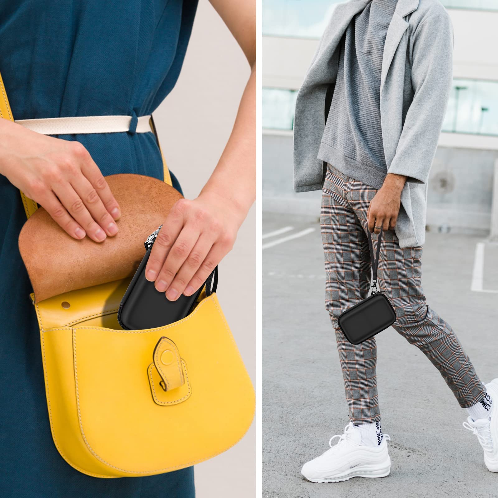 Person packing and carrying the black charging station case