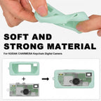 Mint green silicone case for Kodak Charmera keychain camera soft, flexible material demonstration