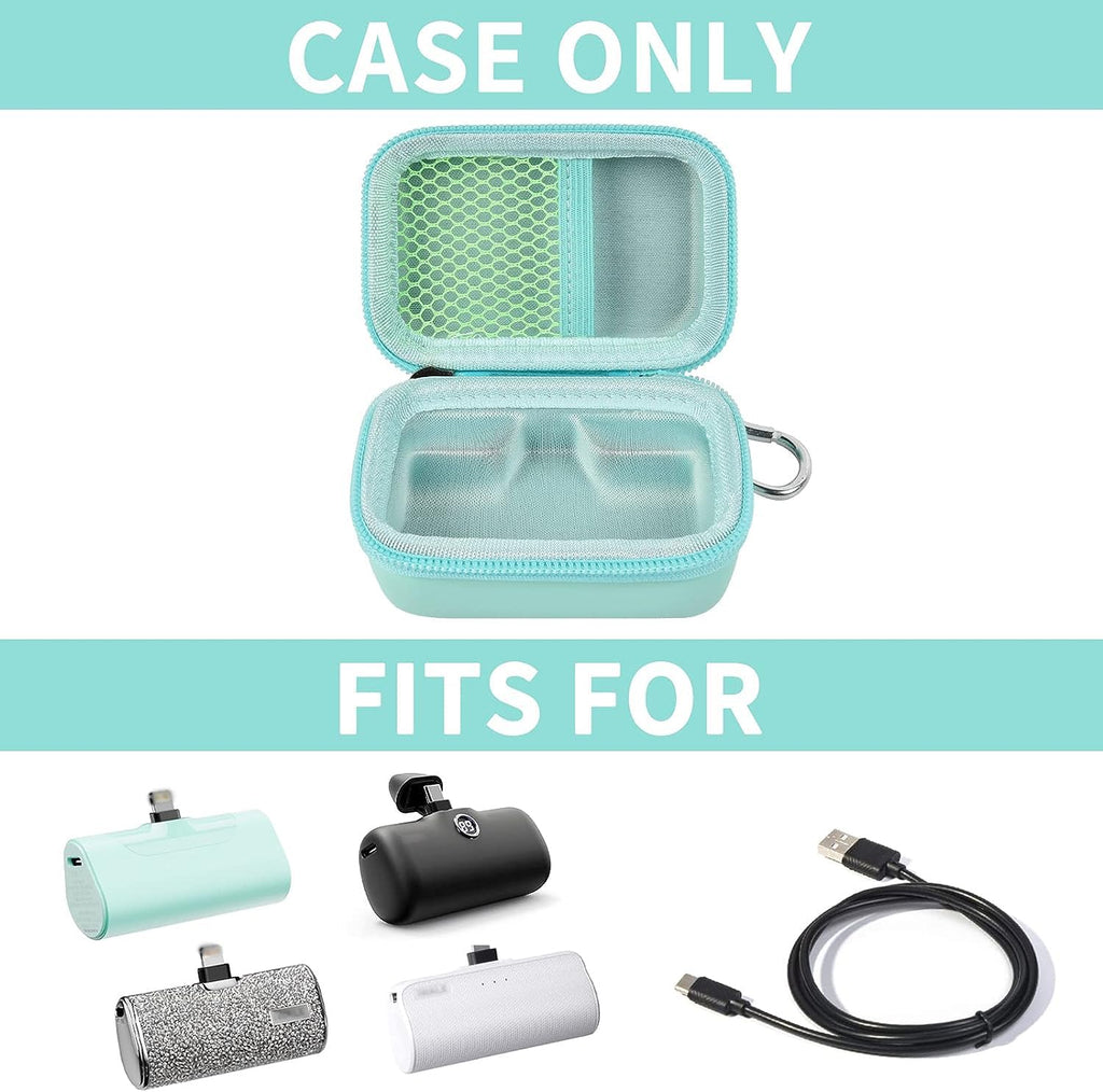 Open mint green mini power bank case shown with compatible portable chargers; case only