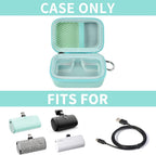 Open mint green mini power bank case shown with compatible portable chargers; case only