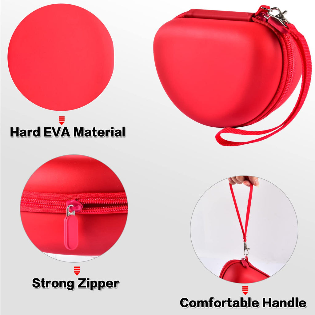 Red headphone case with hard EVA shell, strong zipper, and carrying strap