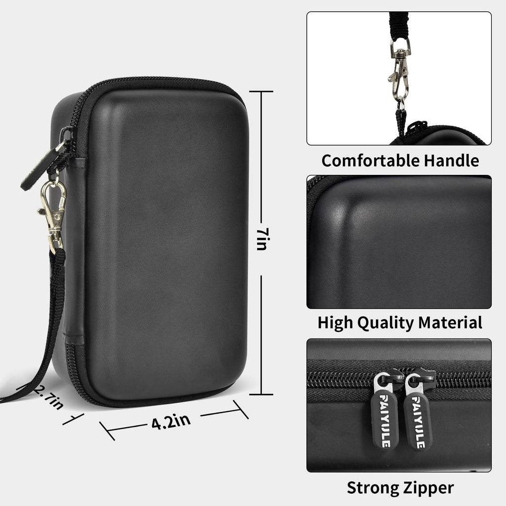 Black retro handheld console carrying case for R36MAX and R36 PRO larger case dimensions, wrist strap and zipper overview