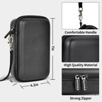 Black retro handheld console carrying case for R36MAX and R36 PRO larger case dimensions, wrist strap and zipper overview