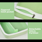 Light green label maker case interior with zippered mesh pocket and removable partition