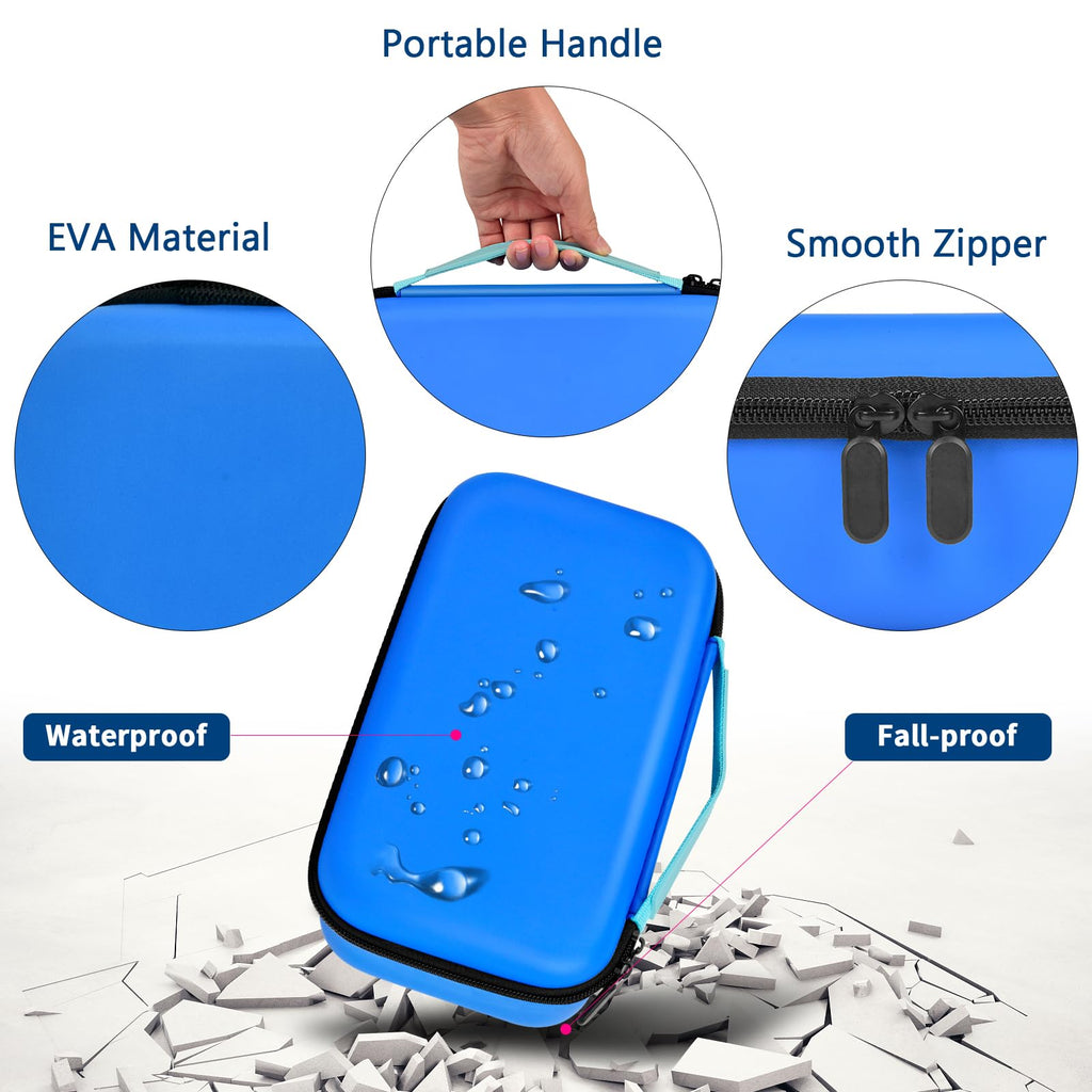 Blue dual microphone case with EVA shell, portable handle, smooth zipper, and water-resistant protection